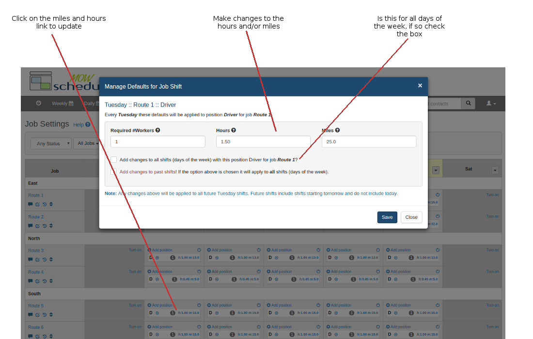 Adjusting miles and hours of routes