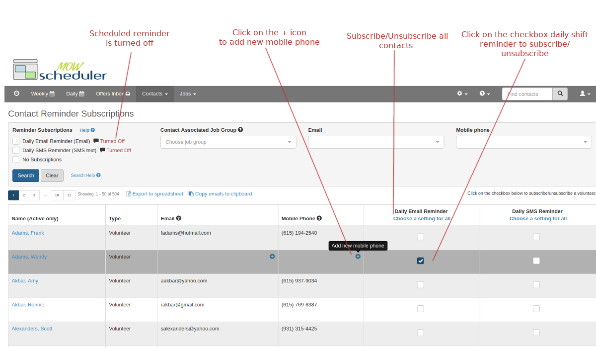 Managing contact subscriptions