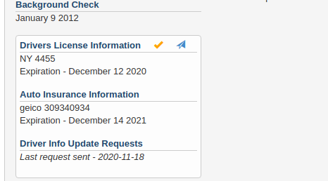 screenshot of driver info section on contact profile