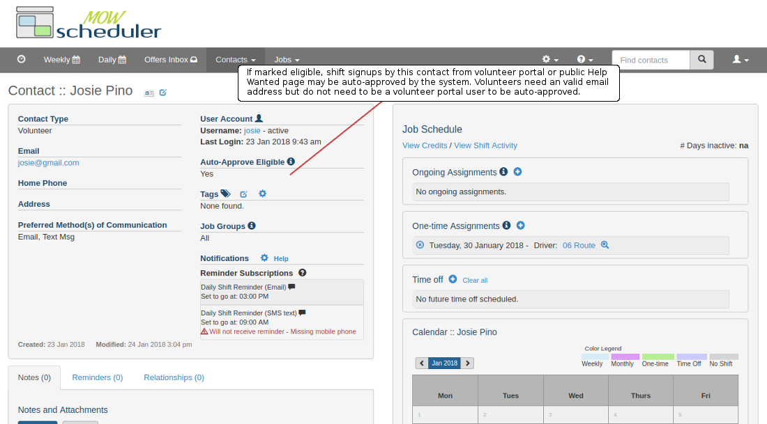 Setting a volunteer to be automatically approved for shift sign-ups