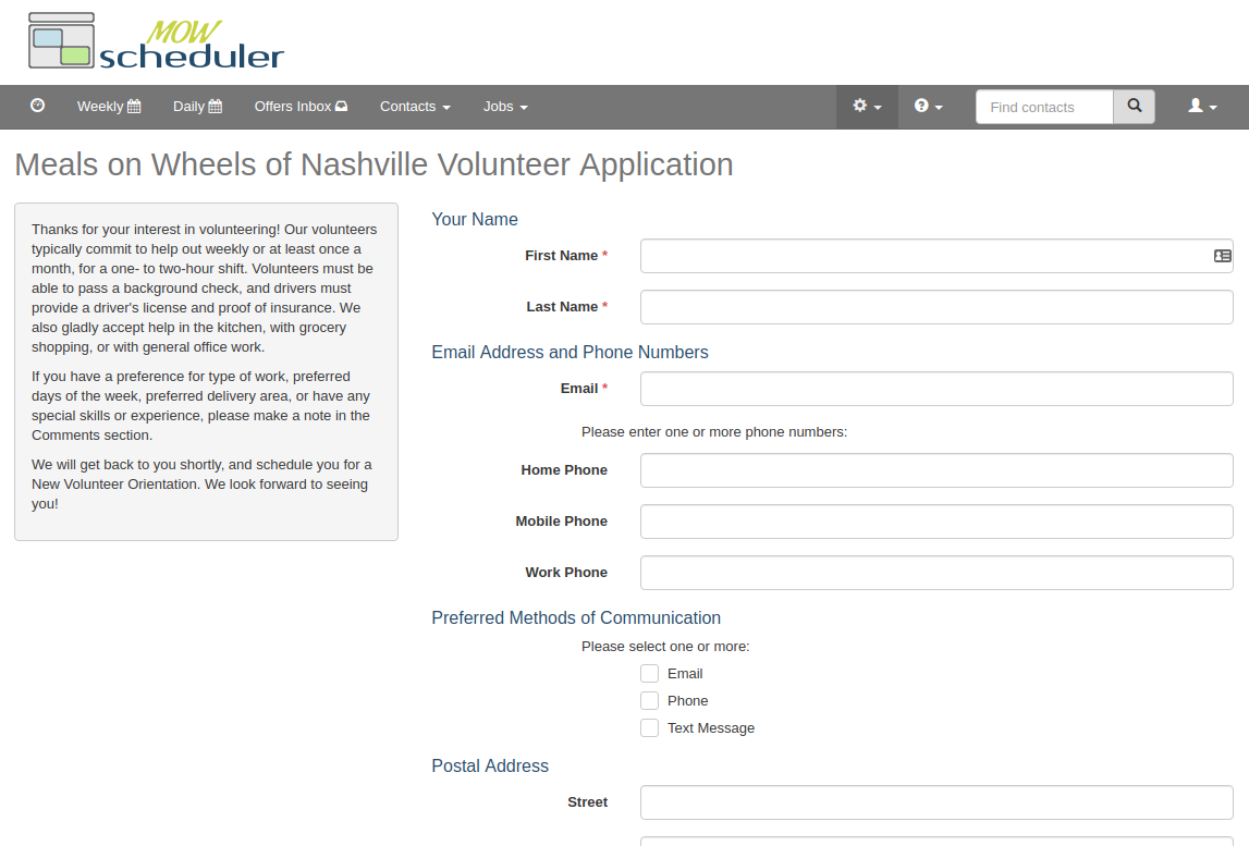 Volunteer Application Form