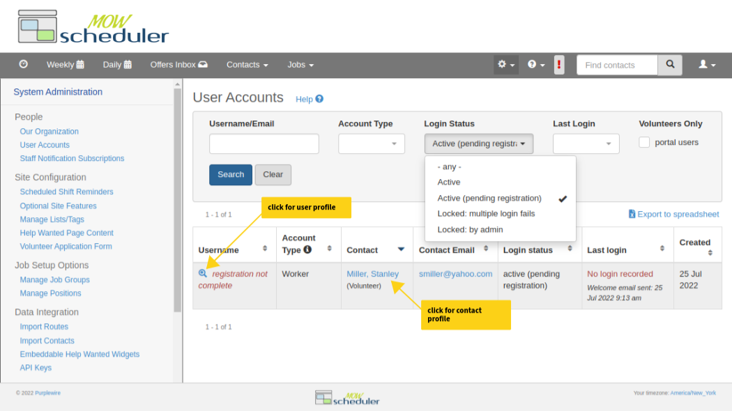User account pending registration