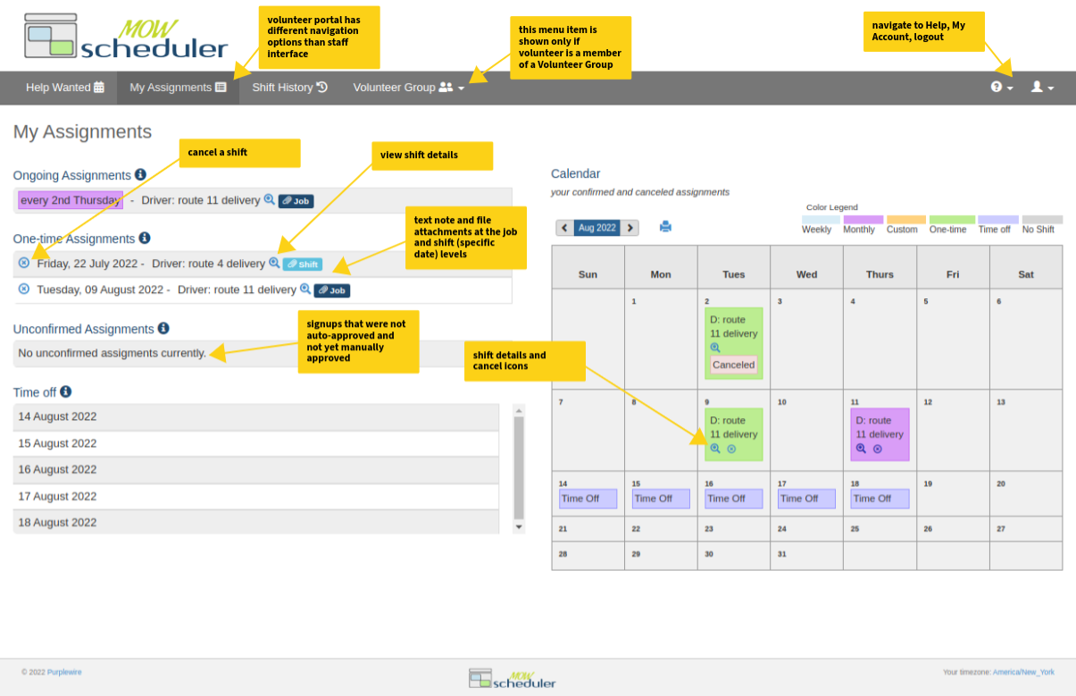 Volunteers My
              Assignments view